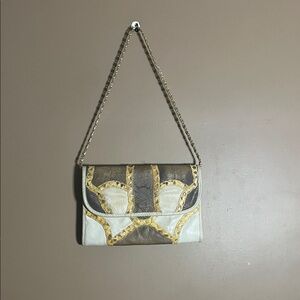 😄Vintage Leather And Snakeskin Envelope Bag